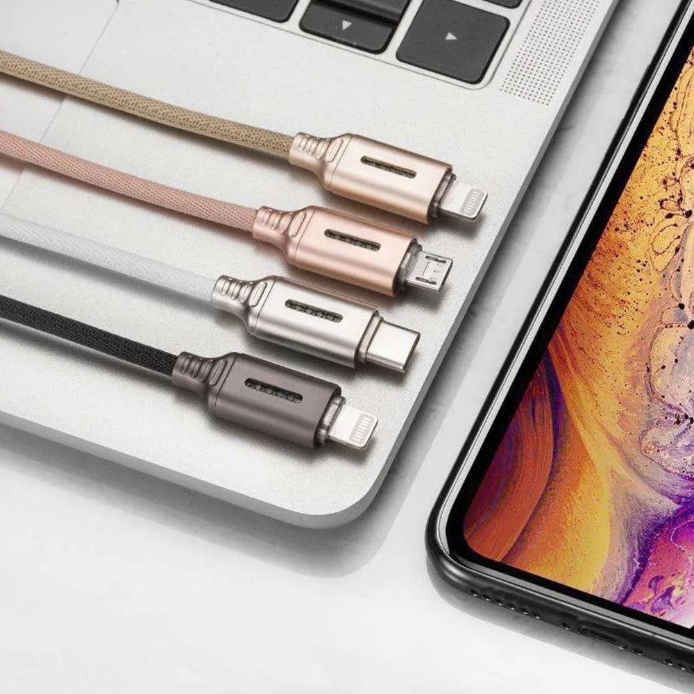 Fabric braided USB charging cable in various colours with 1 metre length