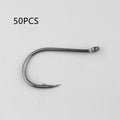 Bulk pack of barbed alloy carbon steel fishing hooks with hole rings for sea fishing