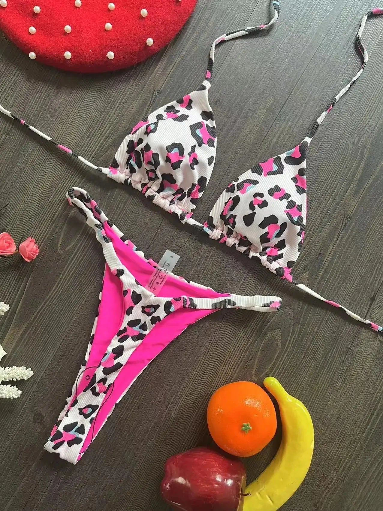 Women's printed bikini swimsuit with briefs style on a mannequin