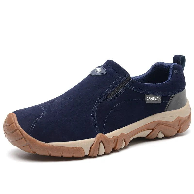 Men's plus size suede casual shoes with soft rubber sole, shown in grey.