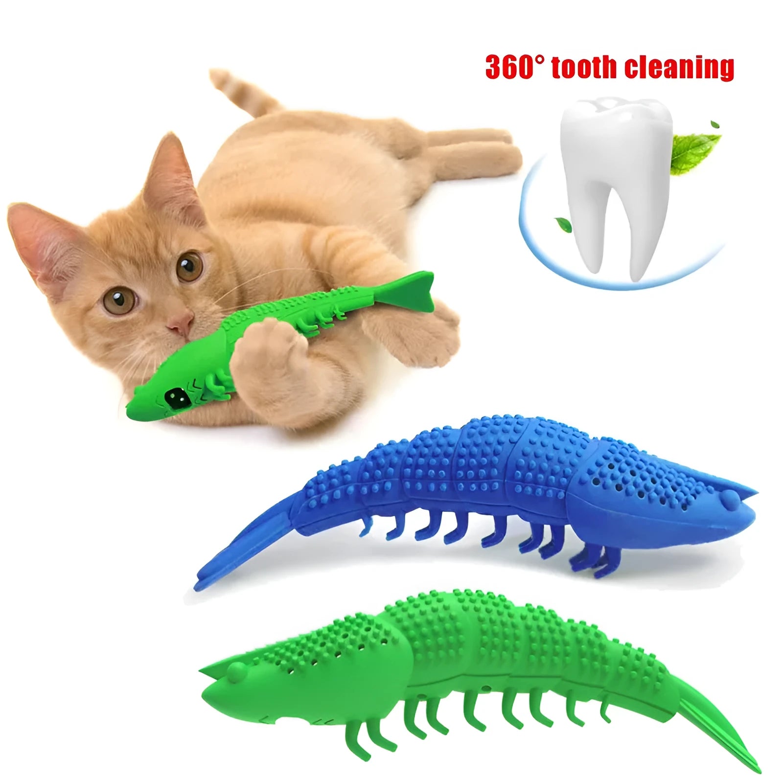 Blue hard rubber catnip toy for dental cleaning and interactive play