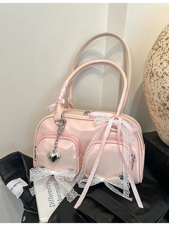 Women's large capacity PU shoulder bag in horizontal square shape with mobile phone pocket