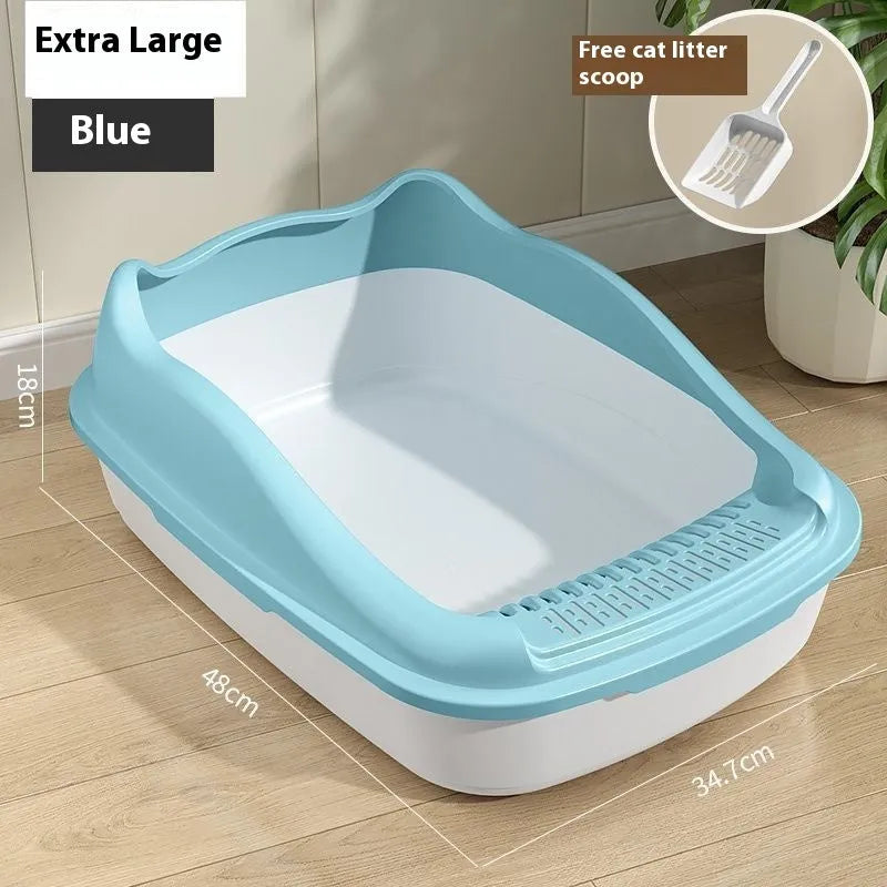 Oversized semi-enclosed cat litter box in cream white, PP material, anti-splash design, extra large size