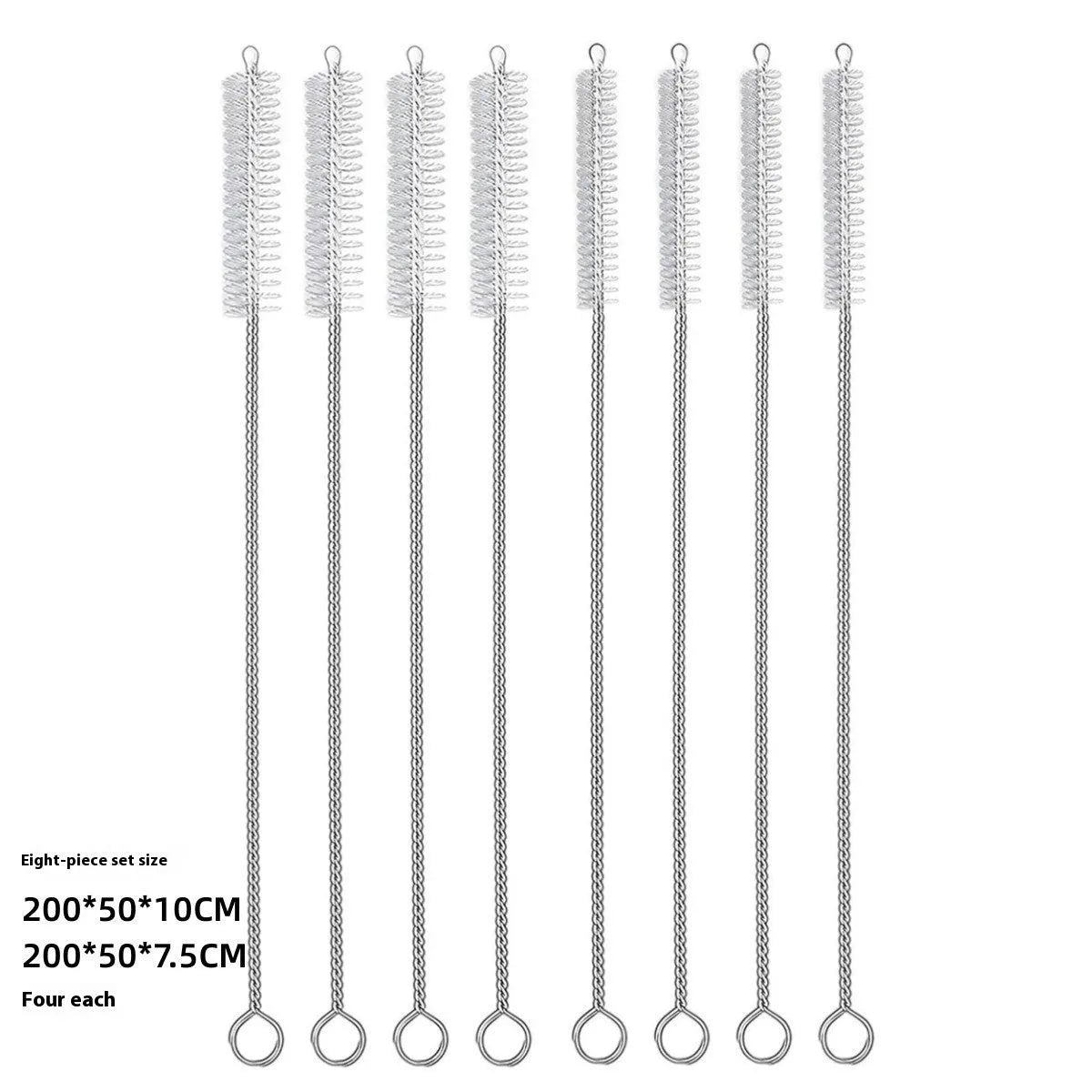 Nylon cleaning brush set with stainless steel handle for reusable straws, black and white options