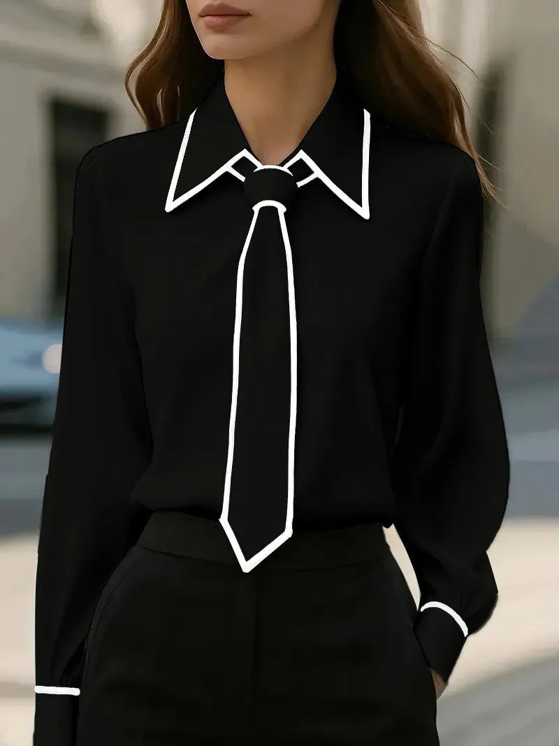 Women's solid colour satin polyester tie front long sleeve pullover shirt in khaki, front view