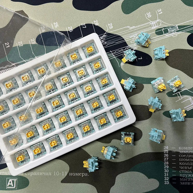 36 Sea Salt Lemon coloured keyboard switch shaft bodies for mechanical keyboard repair.