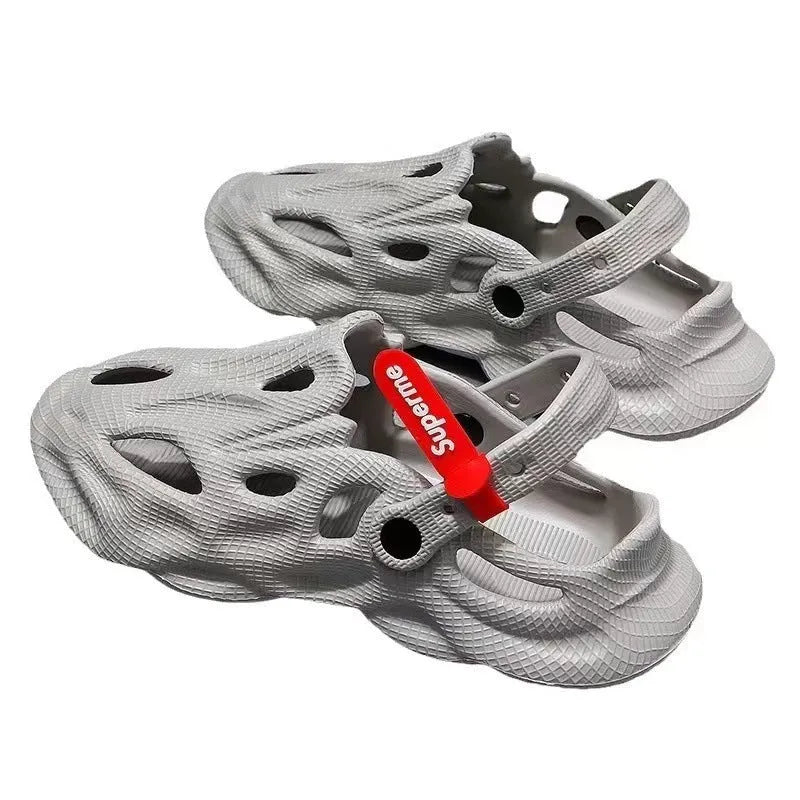Korean-style coconut slippers with closed toe design and ventilation holes made from EVA material in solid colours