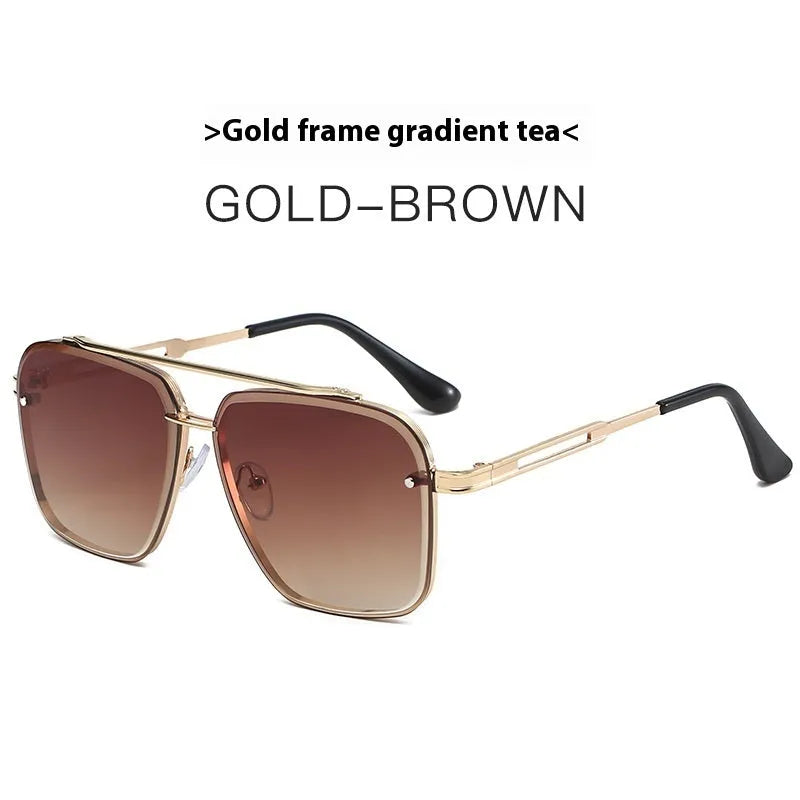 Men's double beam metal box sunglasses with UV400 protection and polycarbonate lens on a flat surface