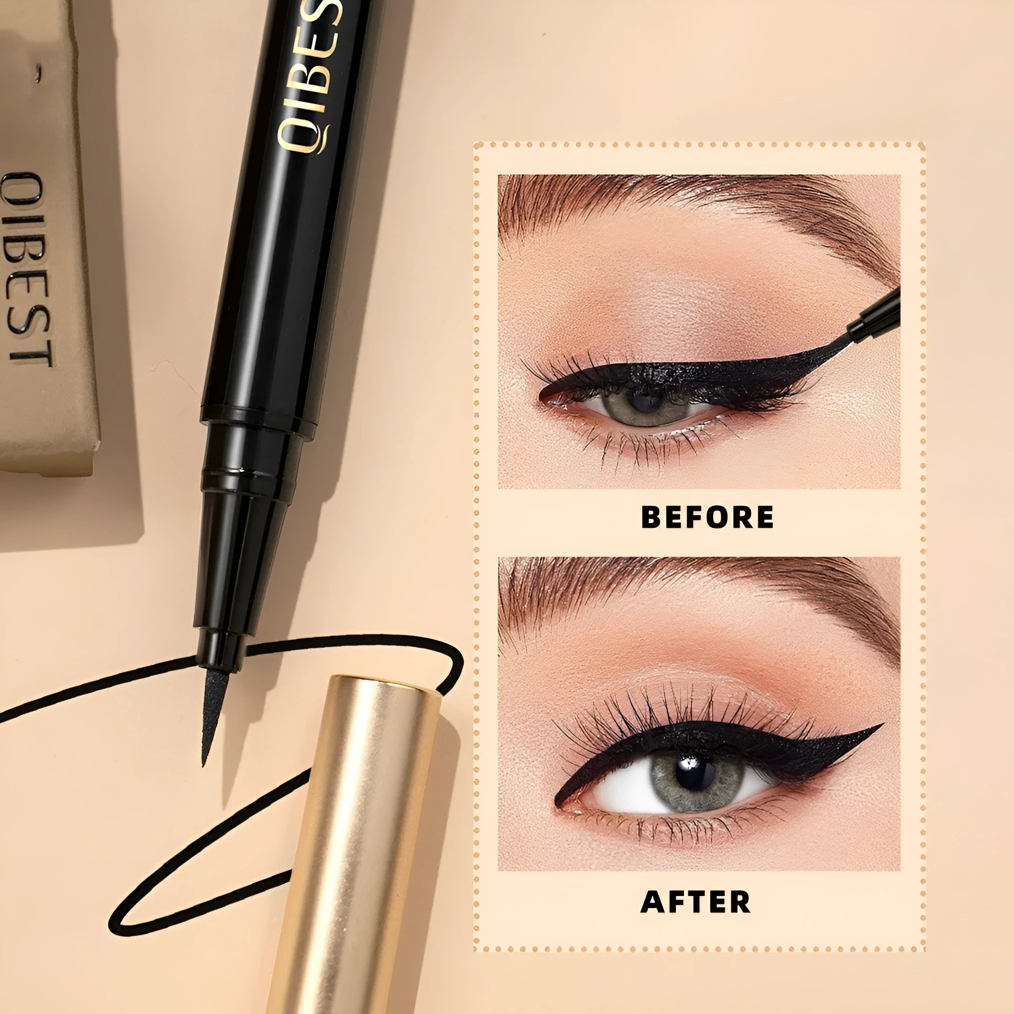 Black liquid eyeliner pen with felt tip applicator for precise eyeliner application