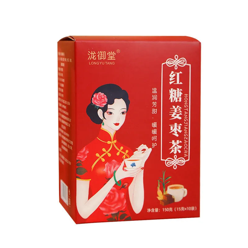 Box of brown sugar ginger and jujube tea with red dates, wolfberries, and herbal ingredients