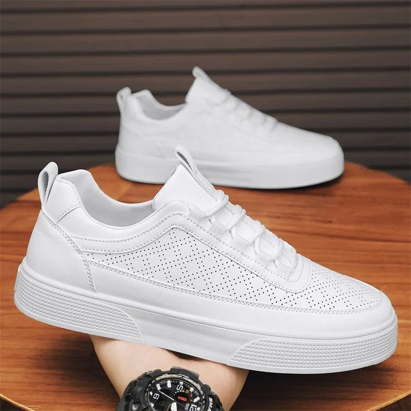 White and white khaki casual board shoes with thick bottom and lace-up closure