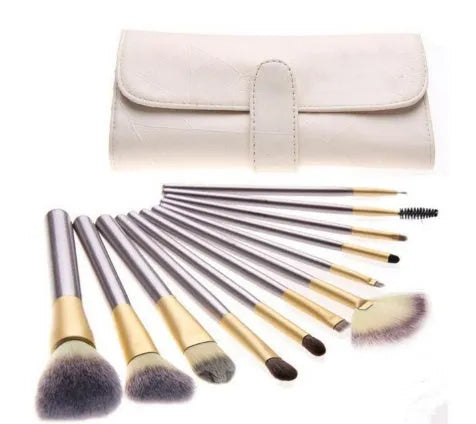 Persian make-up brush set with white bristles and champagne handles in 12, 18 or 24 piece options