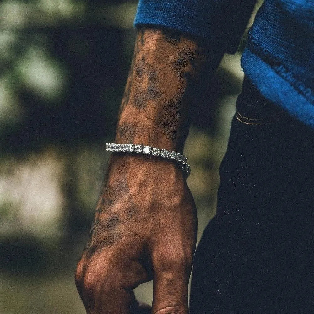 Men's geometric chain bracelet with single row rhinestones and zirconia charms in multiple colour options