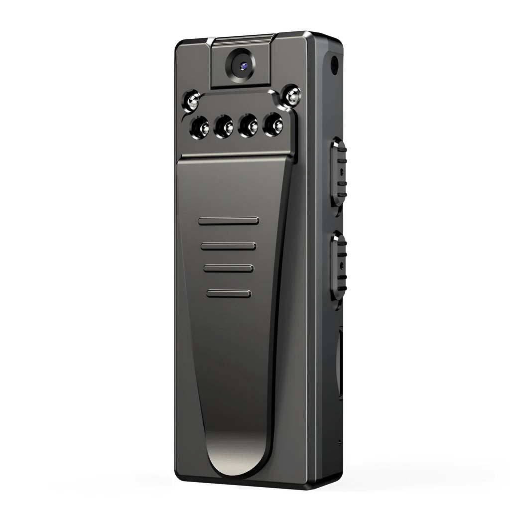 Black 1080p HD home camera with night vision and 90-degree rotation capability