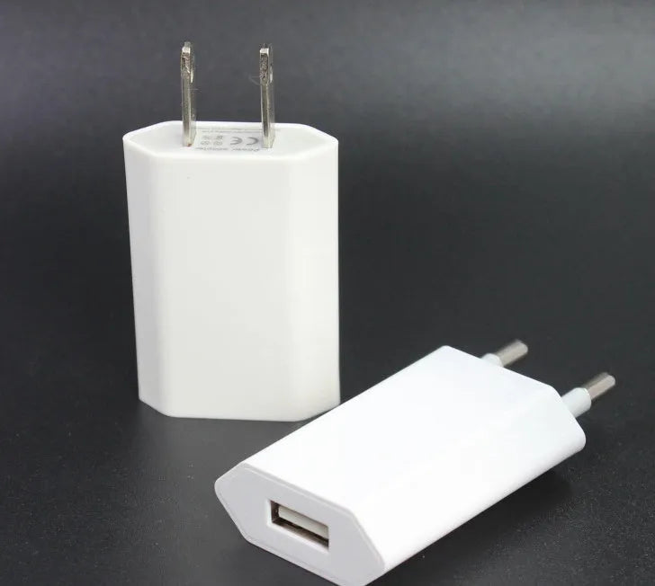 White USB travel charger and cable for charging iPhone and iPad models