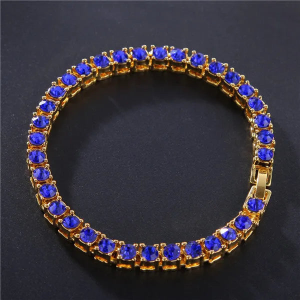 Men's geometric chain bracelet with single row rhinestones and zirconia charms in multiple colour options
