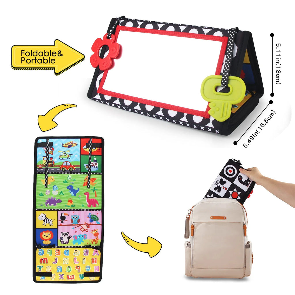 Four folding baby mirror cloth book with mirror pendant for infant sensory development 0-3 years