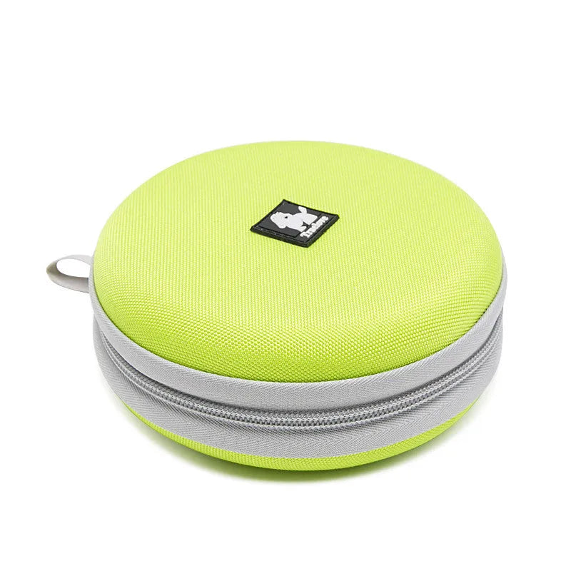 Pet Out kettle dog food bowl set in green, opened to show two separate water and food compartments, 15cm outer diameter