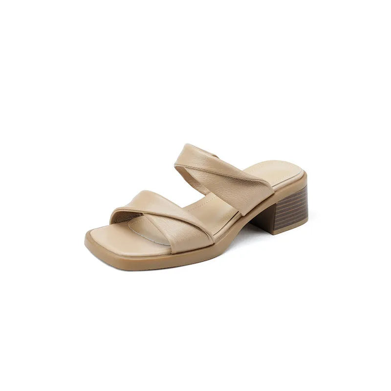 French style women's square toe sandals with rubber sole in nude and white sizes 34 to 40