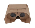 Corrugated cardboard virtual reality glasses for smartphones showing 3D content.