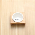 Bamboo frame cat dog feeder bowls with ceramic bowls in single double and triple configurations