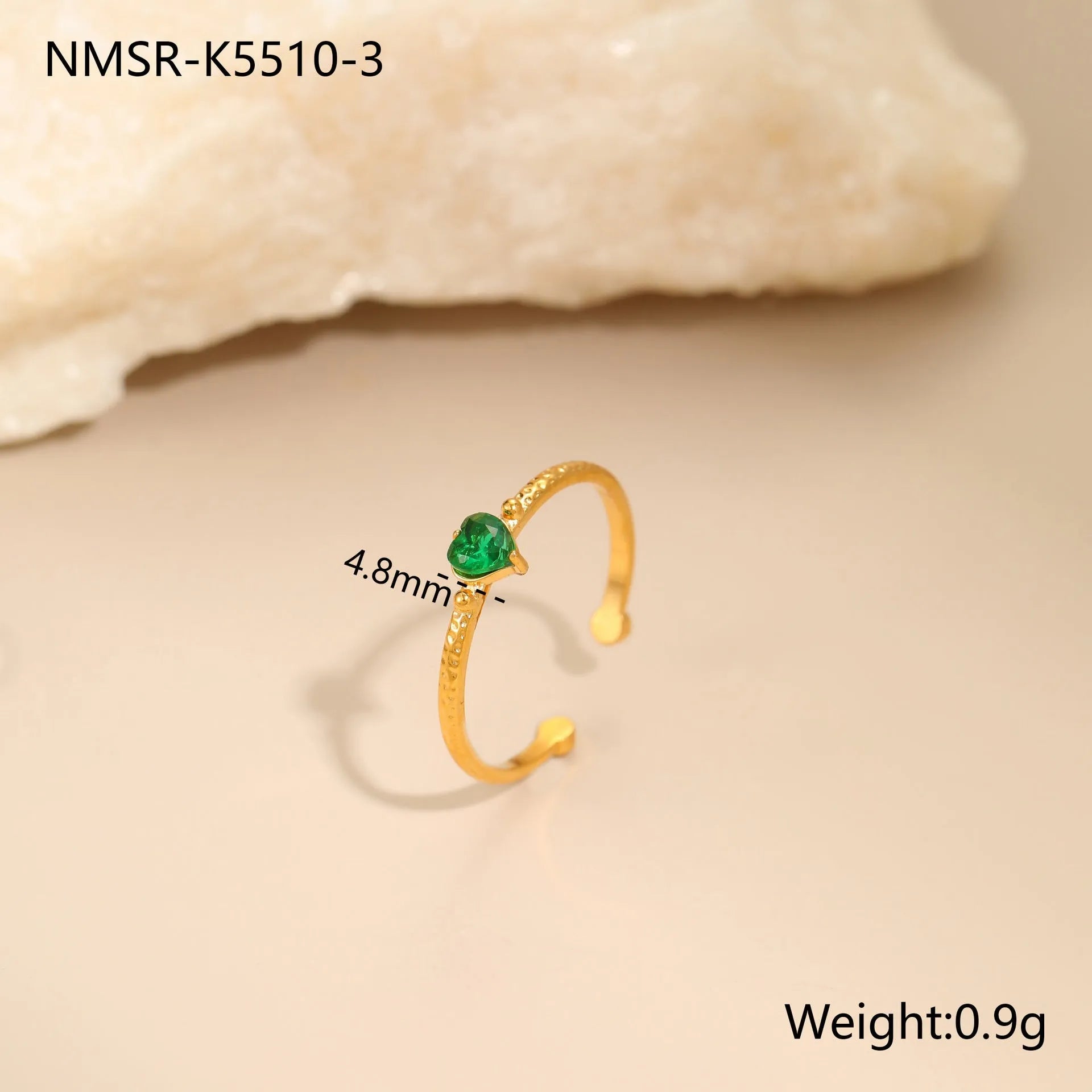 Open-ended stainless steel ring with heart-shaped zircon accents in adjustable free size design