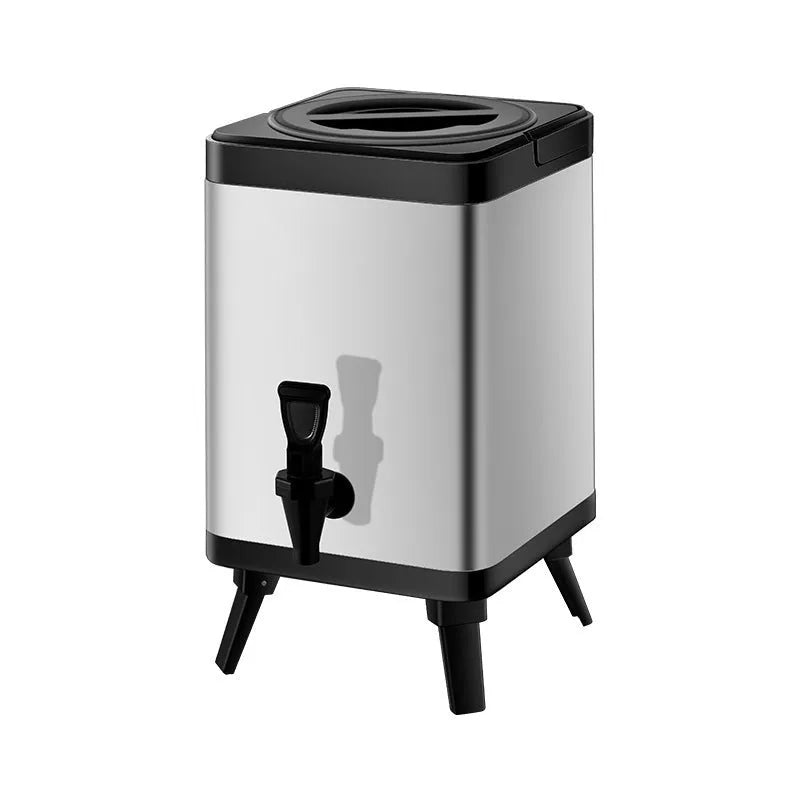 Silver stainless steel 8 litre milk tea bucket with square lock lid for commercial catering