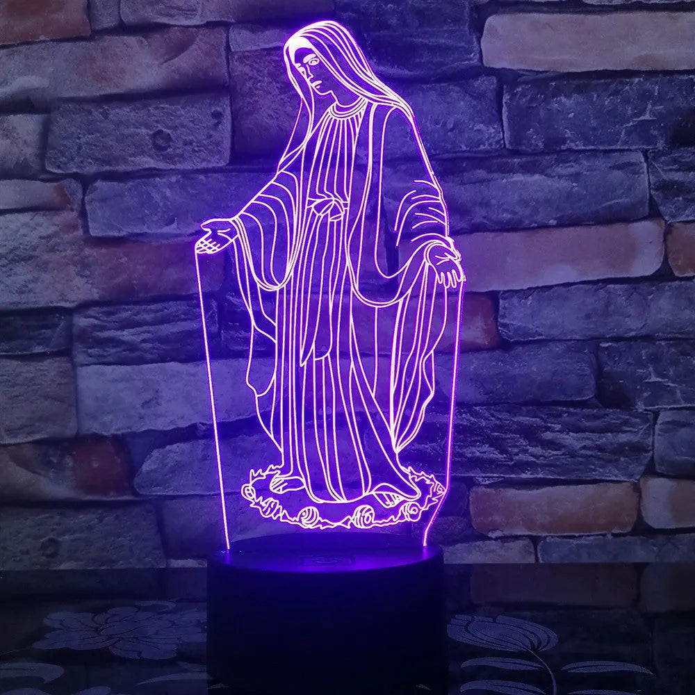 3D LED night light showing colourful dual-ring pattern from laser-engraved acrylic plate with touch control base