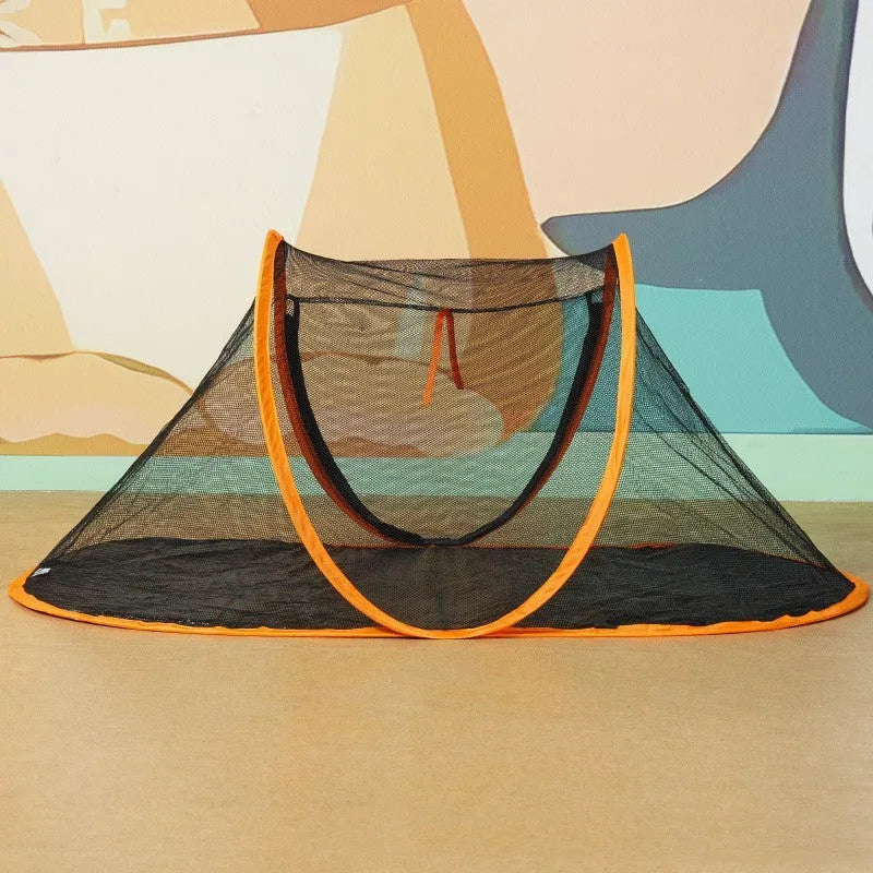 Tent-shaped cloth travel pet bed for dogs and cats in black, green, and orange red colour options