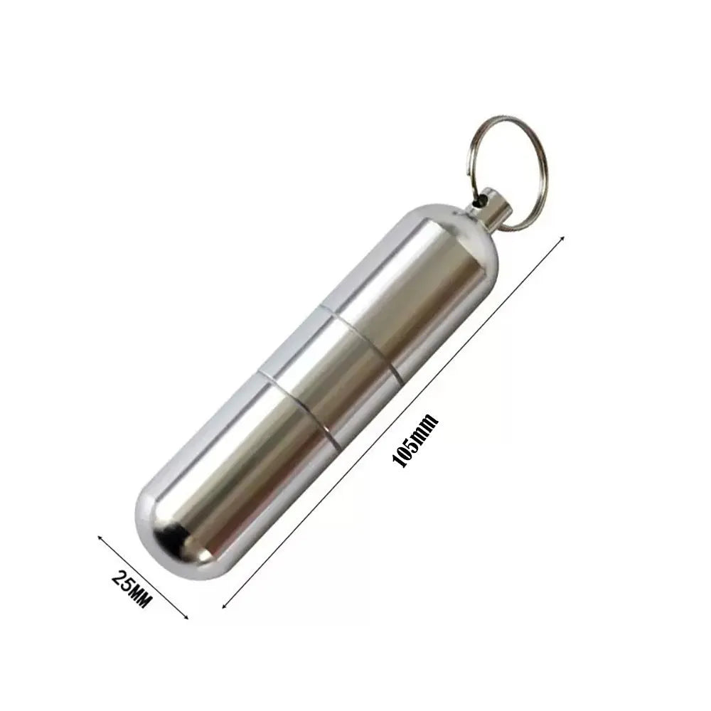 Portable waterproof sealed aluminium alloy medicine box in silver, 87mm size