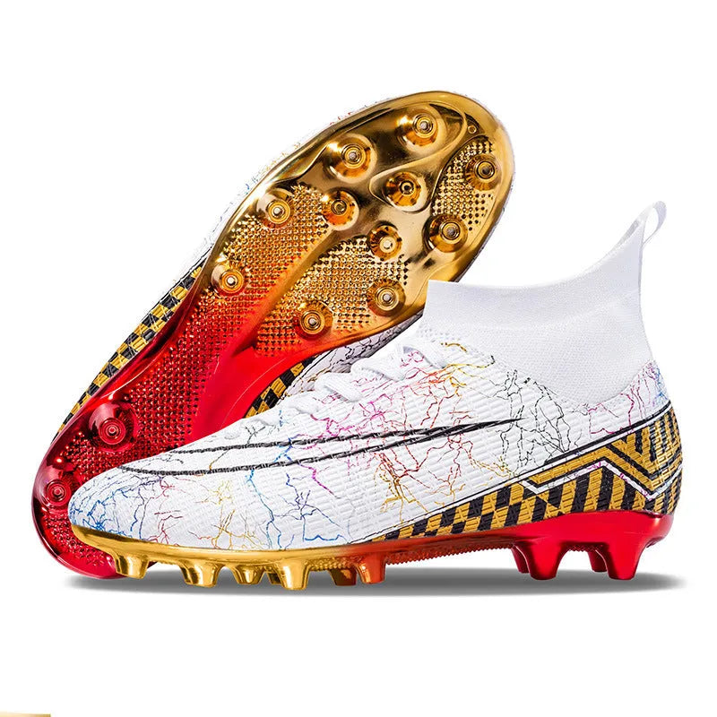 Men's high-top football trainers with gold-plated PVC soles and synthetic leather upper in multiple colours
