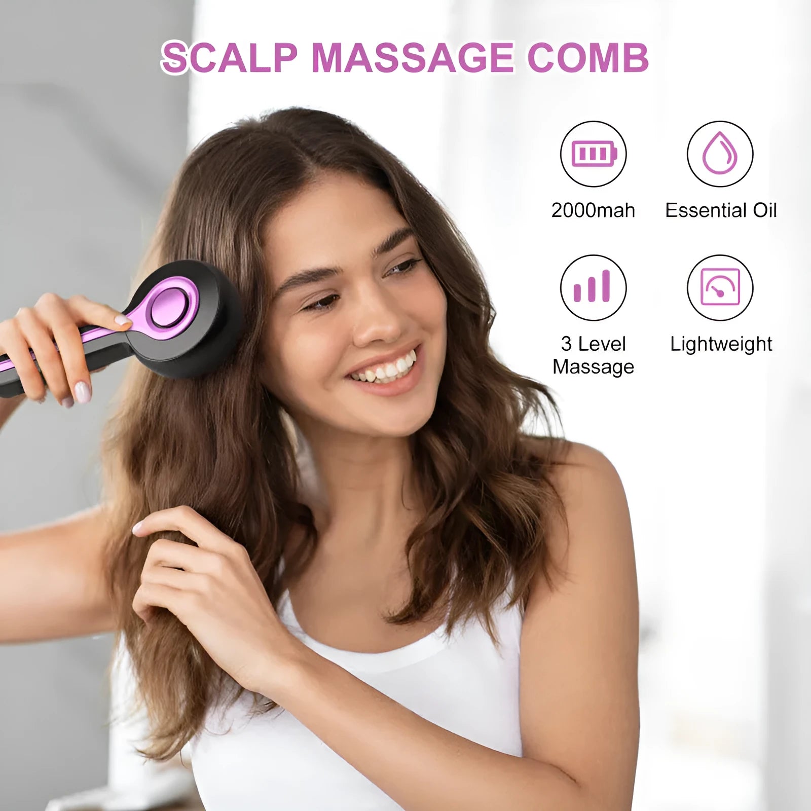 A black USB-powered head massage tingler comb with a comb design for scalp vibration massage.