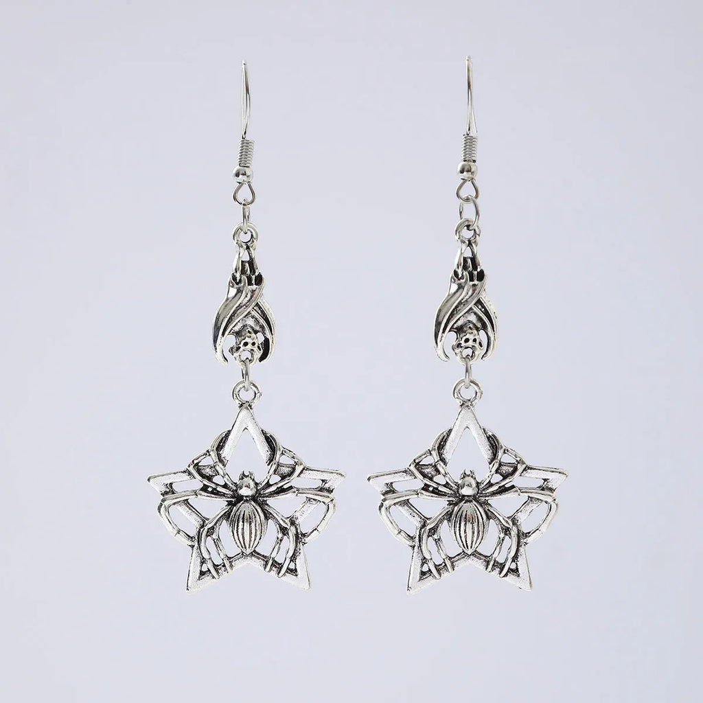 Alloy flower-shaped animal Halloween earrings for women, gothic personality style, colour options AQ-6008 and AQ-6009