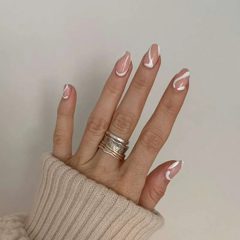 Head matte frosted almond shape false nails in multiple colours including Black and Leopard print, 24 pieces with glue