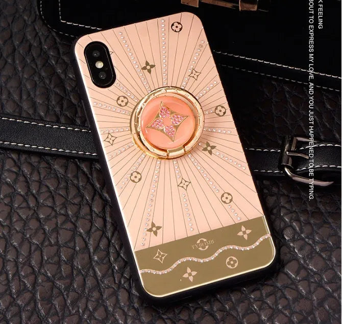 Luxury diamond gold ring stand for iPhone with adhesive backing and crystal decoration