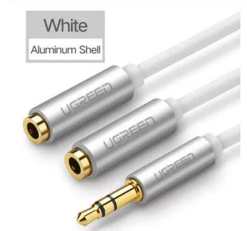 20cm earphone cable with 3.5mm gold-plated connectors in black, grey, or white