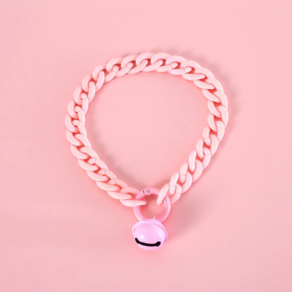 Macaron candy colour plastic chain pet collar for cats, dogs and rabbits with adjustable sizing