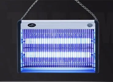 Electric mosquito killing lamp with UV light tube and removable insect collection tray for indoor use