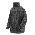 Men's black and grey tie dye printed turtleneck pullover sweater with long sleeves and loose fit.
