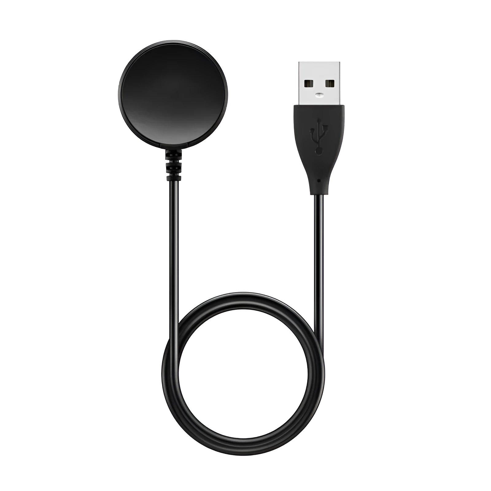 Black plastic USB watch charger for smartwatches with fast charging cable