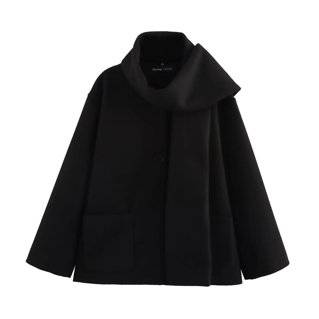 Women's long polyester overcoat with artificial fur collar in street fashion style
