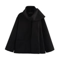 Women's long polyester overcoat with artificial fur collar in street fashion style