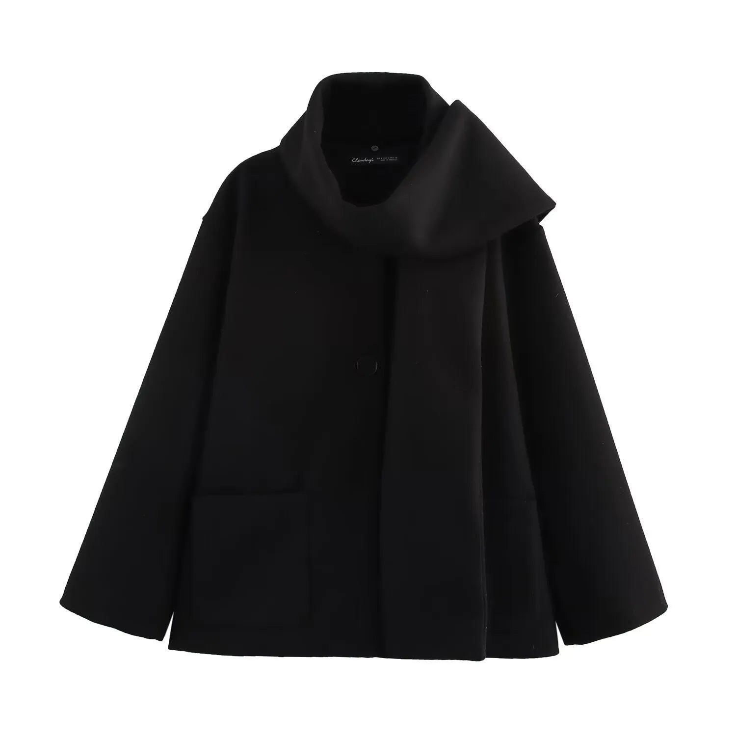 Women's long polyester overcoat with artificial fur collar in street fashion style