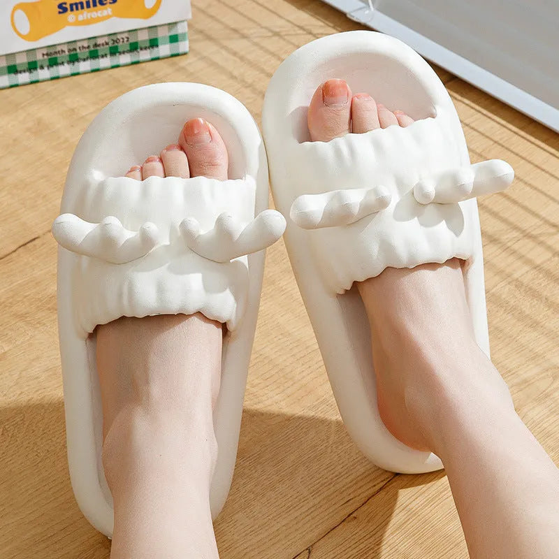 Deer horn patterned EVA flip flop slippers with hollow-out design in light yellow colour