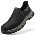 Men's casual leather-style shoes with rubber soles in black, brown and grey colours