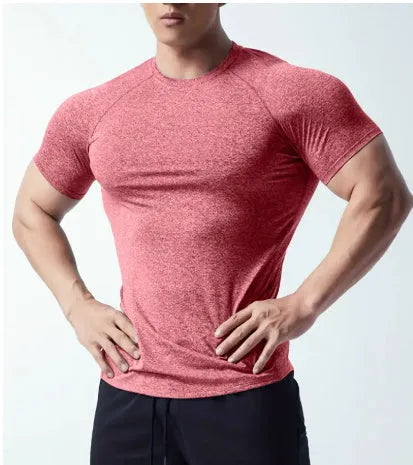 Men's black quick-dry running t-shirt with round neck and short sleeves