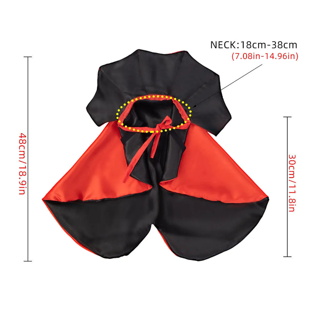 Red Halloween cape costume for a small dog or cat on a mannequin