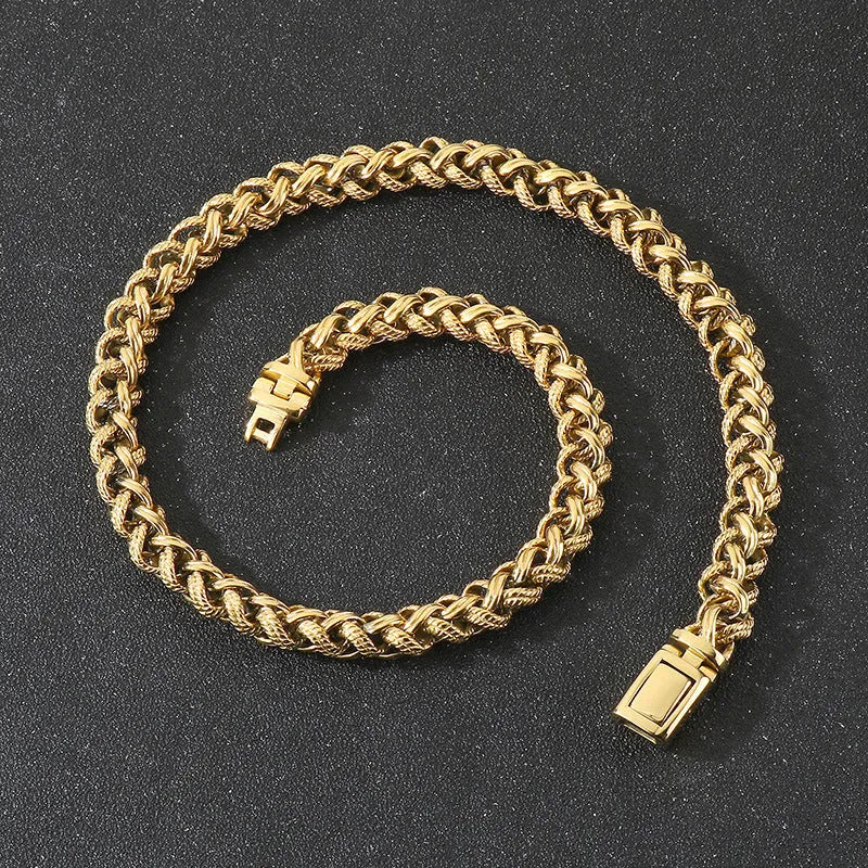 Men's titanium steel keel chain necklace with geometric shapes and antique silver finish