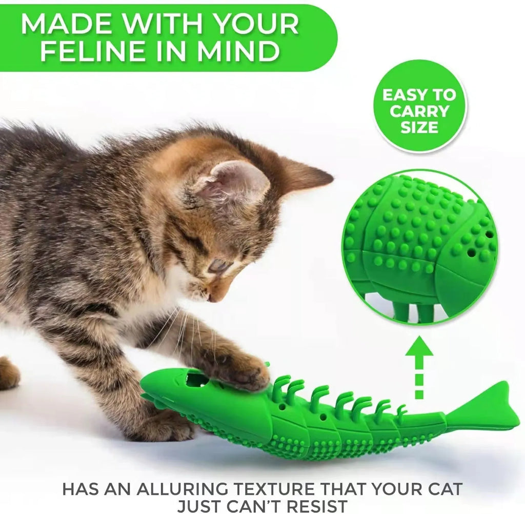 Blue hard rubber catnip toy for dental cleaning and interactive play