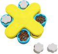 Yellow three-layer rotating dog puzzle feeder toy with anti-slip base for interactive slow feeding